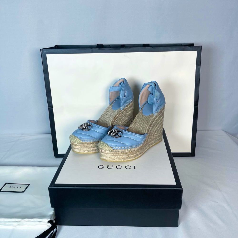 GUCCI LEATHER PLATFORM ESPADRILLE -BLUE - Picture 3 of 5
